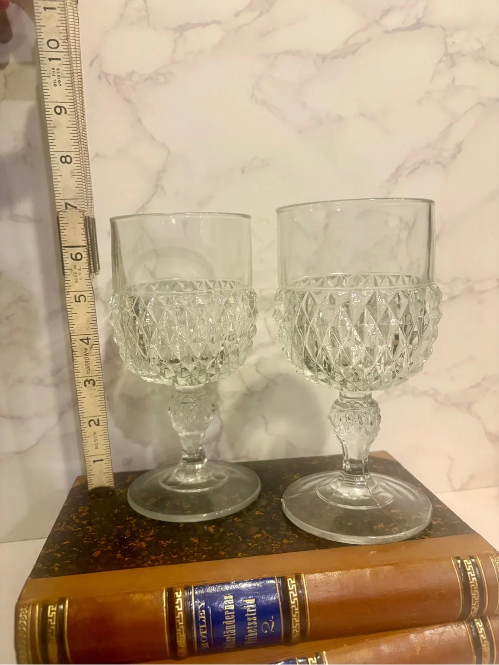 Vintage Indiana Glass Clear Diamond-Point Goblets (Pair)